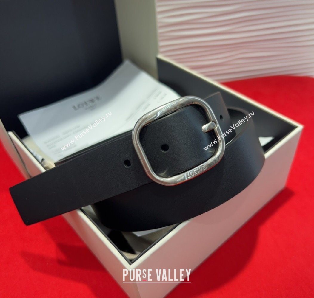 Loewe Smooth Calfskin Belt 3.2cm with Square Buckle Black/Silver 2025 LW091203 (99-250912070)