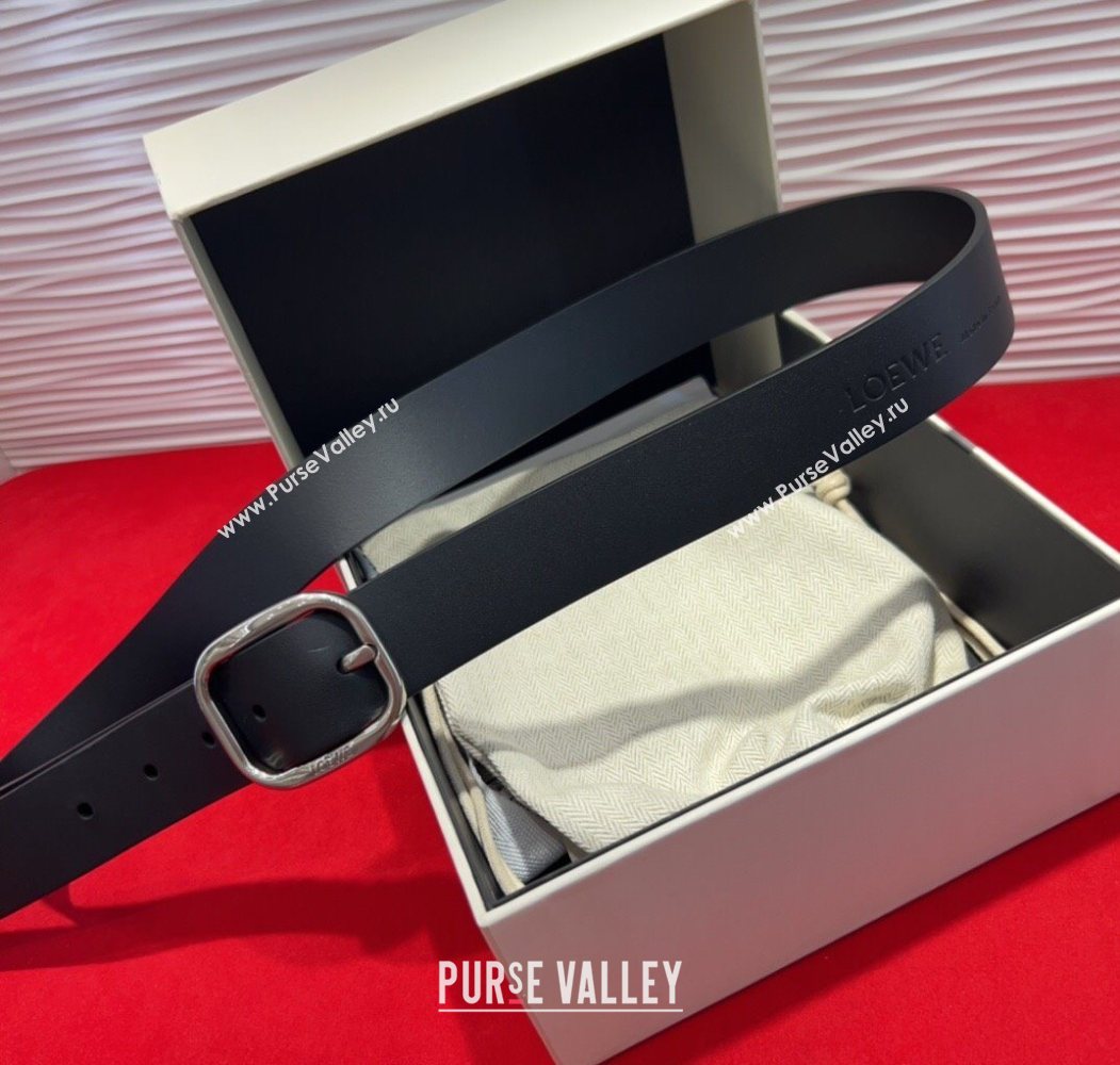Loewe Smooth Calfskin Belt 3.2cm with Square Buckle Black/Silver 2025 LW091203 (99-250912070)