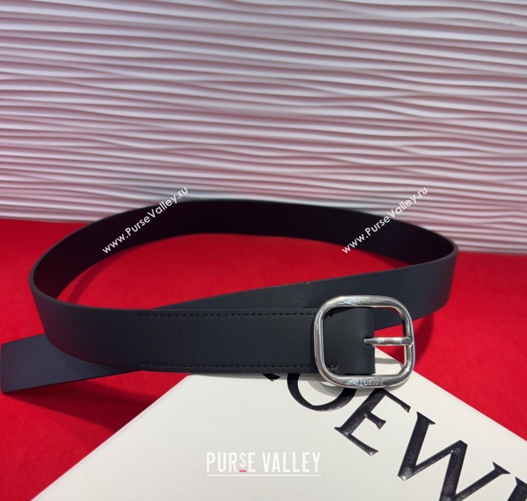 Loewe Smooth Calfskin Belt 3.2cm with Square Buckle Black/Silver 2025 LW091203 (99-250912070)