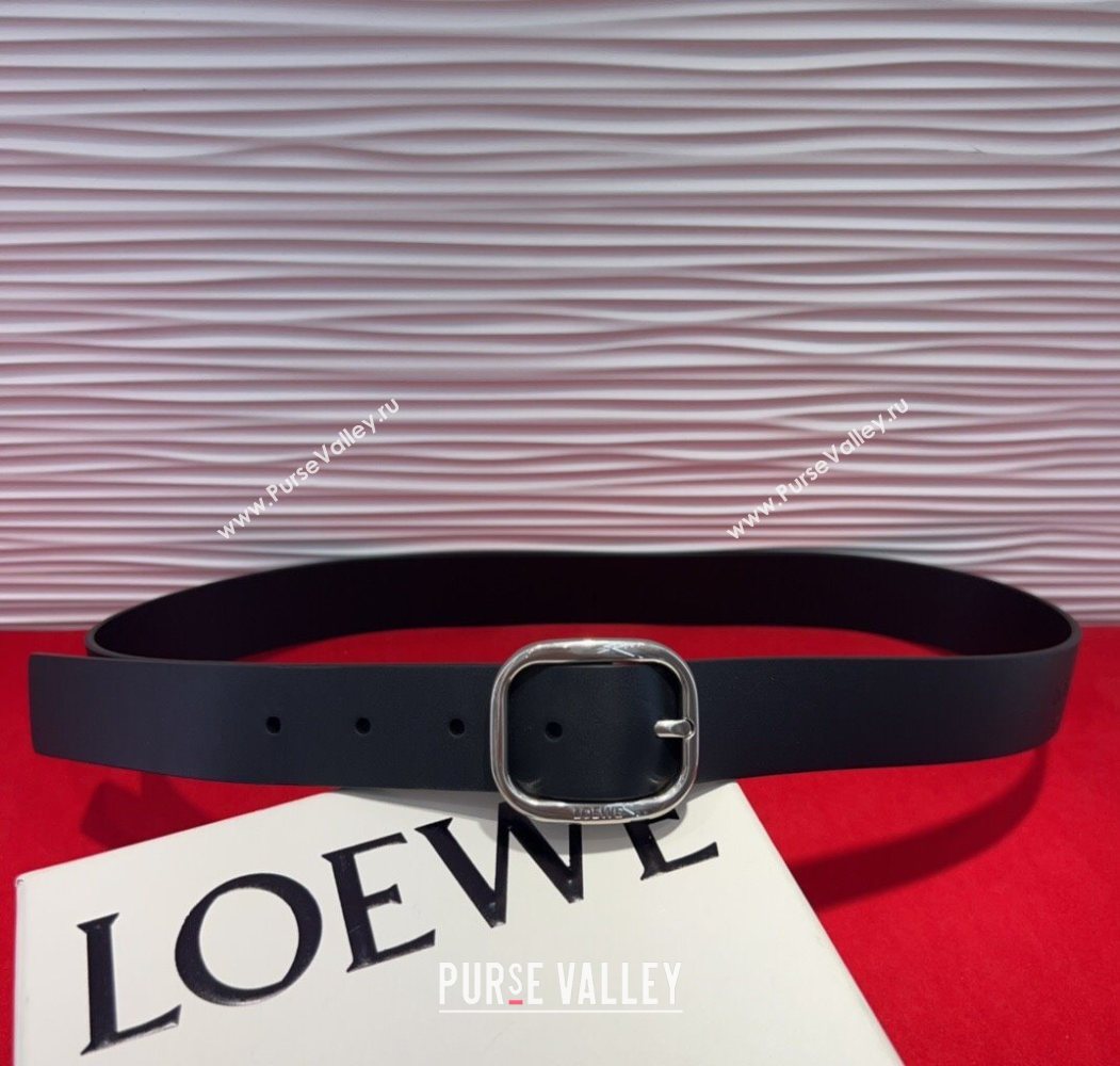 Loewe Smooth Calfskin Belt 3.2cm with Square Buckle Black/Silver 2025 LW091203 (99-250912070)