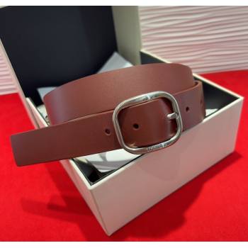 Loewe Smooth Calfskin Belt 3.2cm with Square Buckle Dark Brown/Silver 2025 LW091203 (99-250912071)