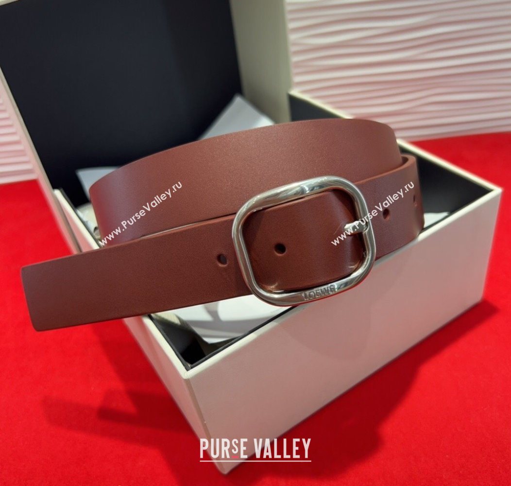 Loewe Smooth Calfskin Belt 3.2cm with Square Buckle Dark Brown/Silver 2025 LW091203 (99-250912071)