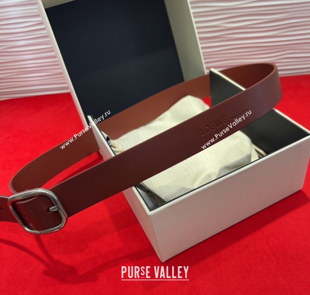 Loewe Smooth Calfskin Belt 3.2cm with Square Buckle Dark Brown/Silver 2025 LW091203 (99-250912071)