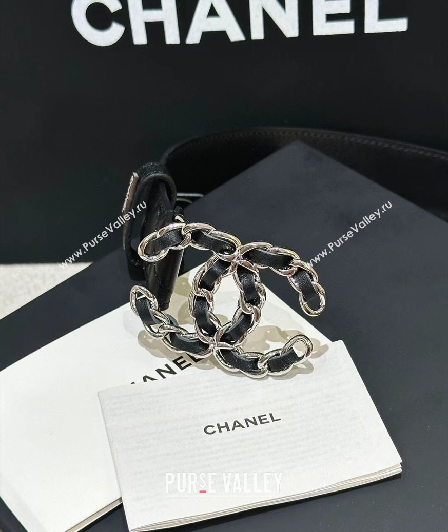 Chanel Quilted Lambskin Leather Belt 3cm with Chain CC Buckle Black/Silver 2025 CH091105 (99-250911129)