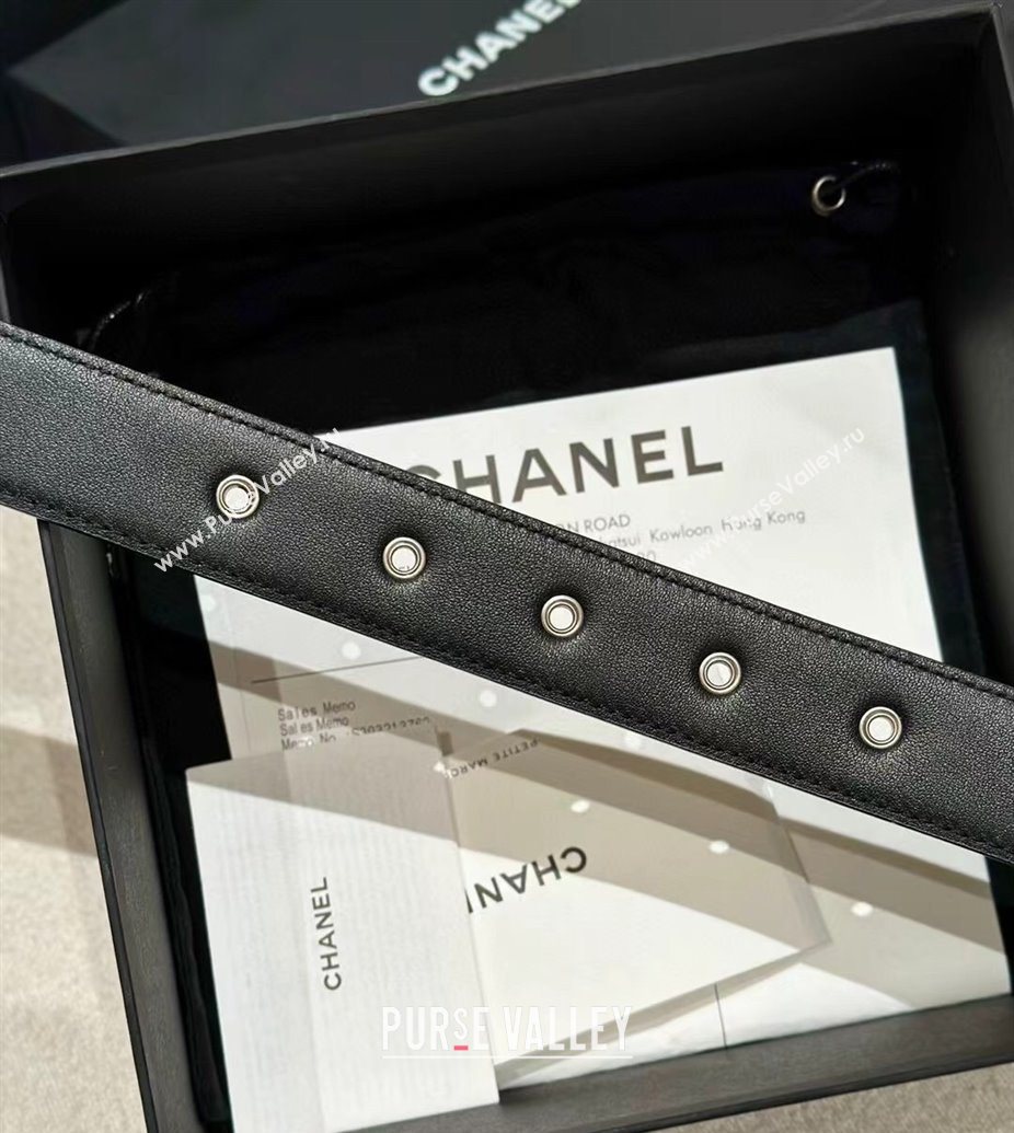 Chanel Quilted Lambskin Leather Belt 3cm with Chain CC Buckle Black/Silver 2025 CH091105 (99-250911129)