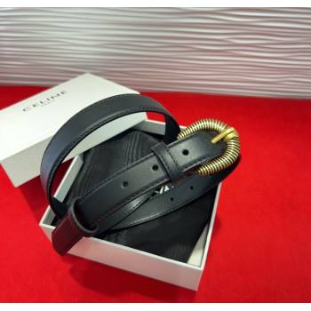 Celine Calfskin Leather Belt 3cm with Pin Buckle Black 2025 CE091102 (99-250911111)