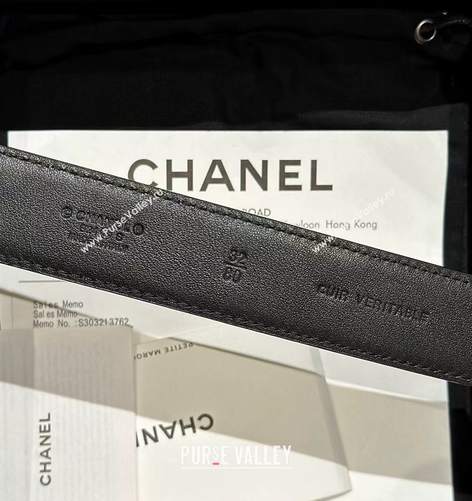Chanel Quilted Lambskin Leather Belt 3cm with Chain CC Buckle Black/Silver 2025 CH091105 (99-250911129)