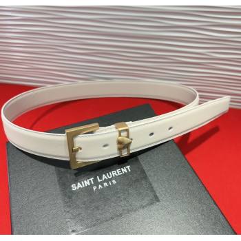 Saint Laurent Calfskin Leather Belt 3cm with Heart Charm White/Gold 2025 YSL091201 (99-250912016)