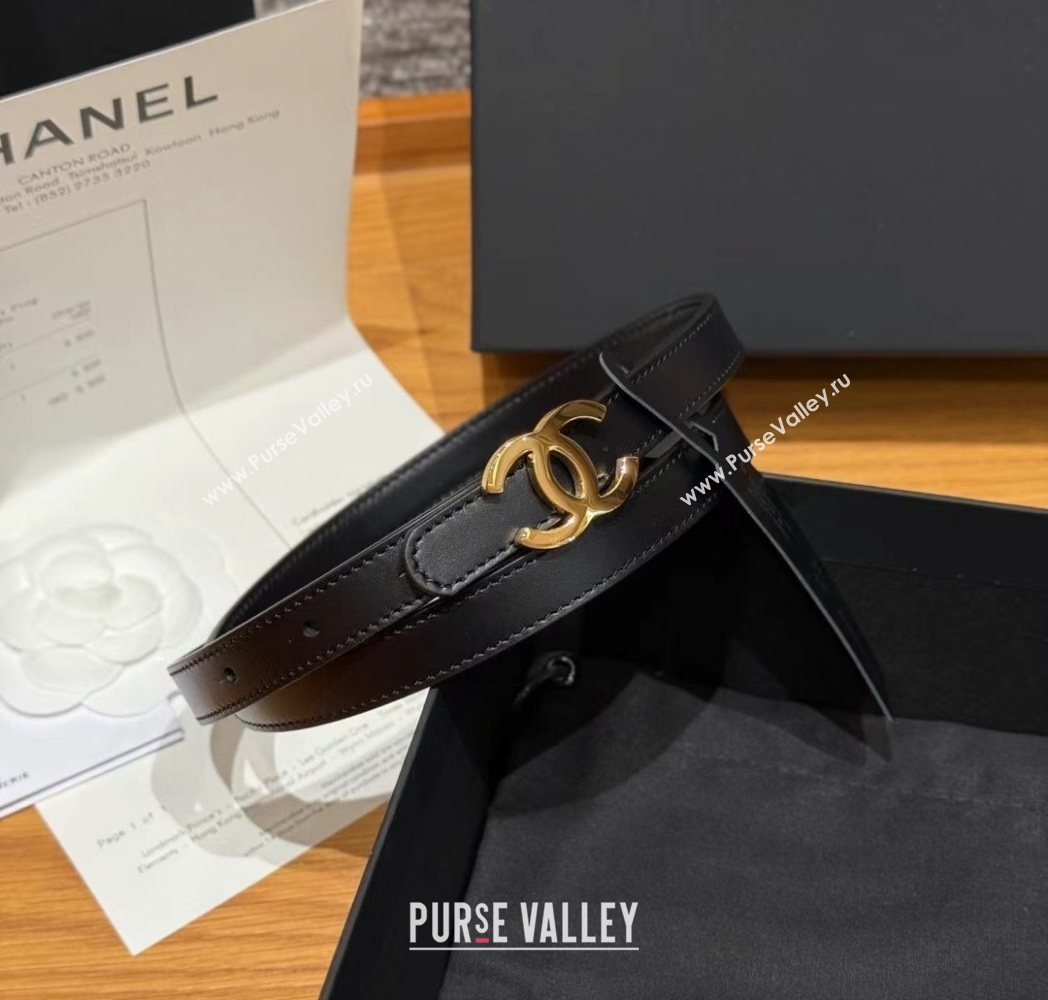 Chanel Reversible Calfskin Leather Belt 1.5cm with CC Buckle Black/Gold 2025 CH091106 (99-250911130)