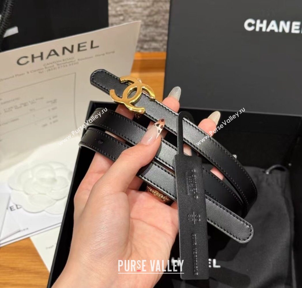 Chanel Reversible Calfskin Leather Belt 1.5cm with CC Buckle Black/Gold 2025 CH091106 (99-250911130)