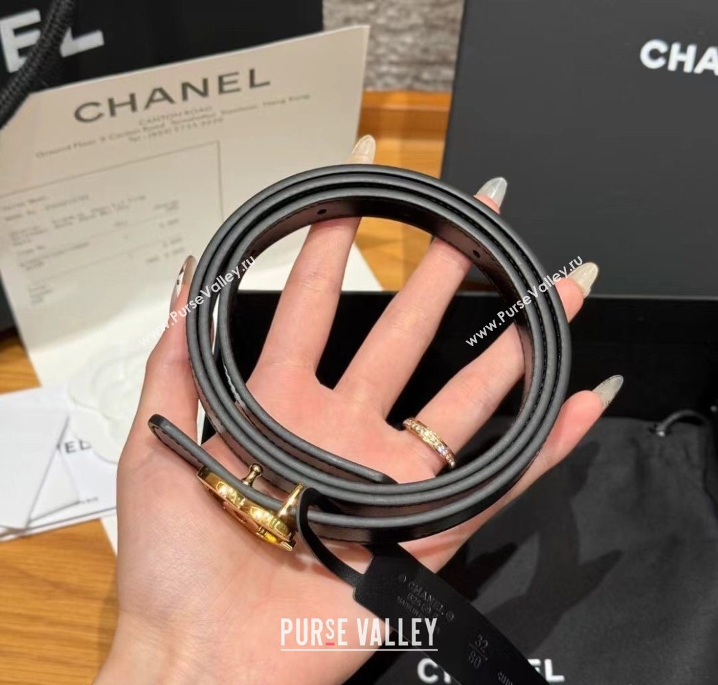 Chanel Reversible Calfskin Leather Belt 1.5cm with CC Buckle Black/Gold 2025 CH091106 (99-250911130)