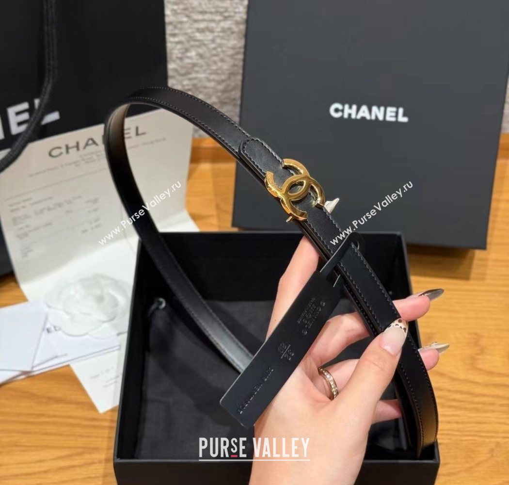 Chanel Reversible Calfskin Leather Belt 1.5cm with CC Buckle Black/Gold 2025 CH091106 (99-250911130)