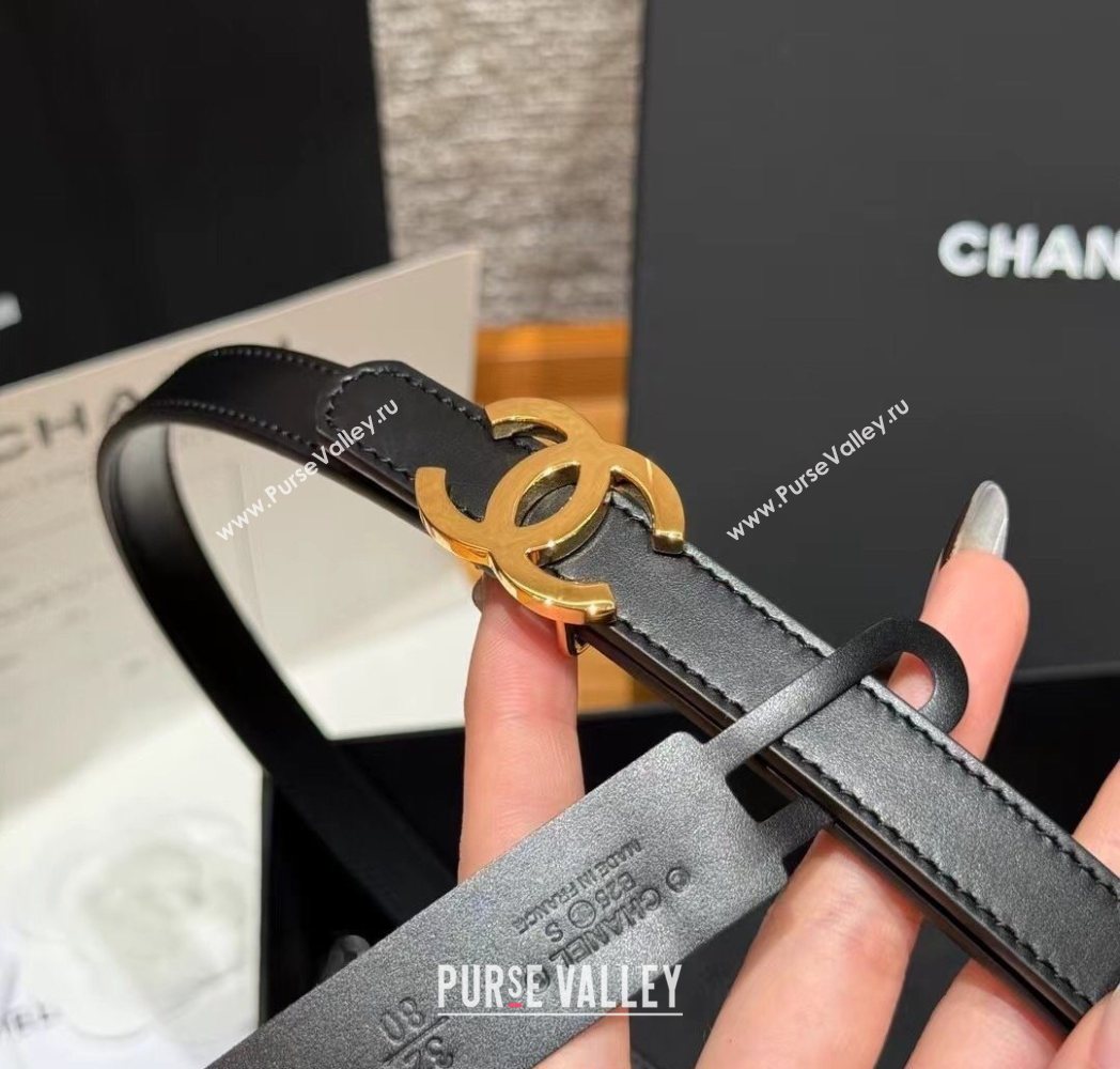 Chanel Reversible Calfskin Leather Belt 1.5cm with CC Buckle Black/Gold 2025 CH091106 (99-250911130)