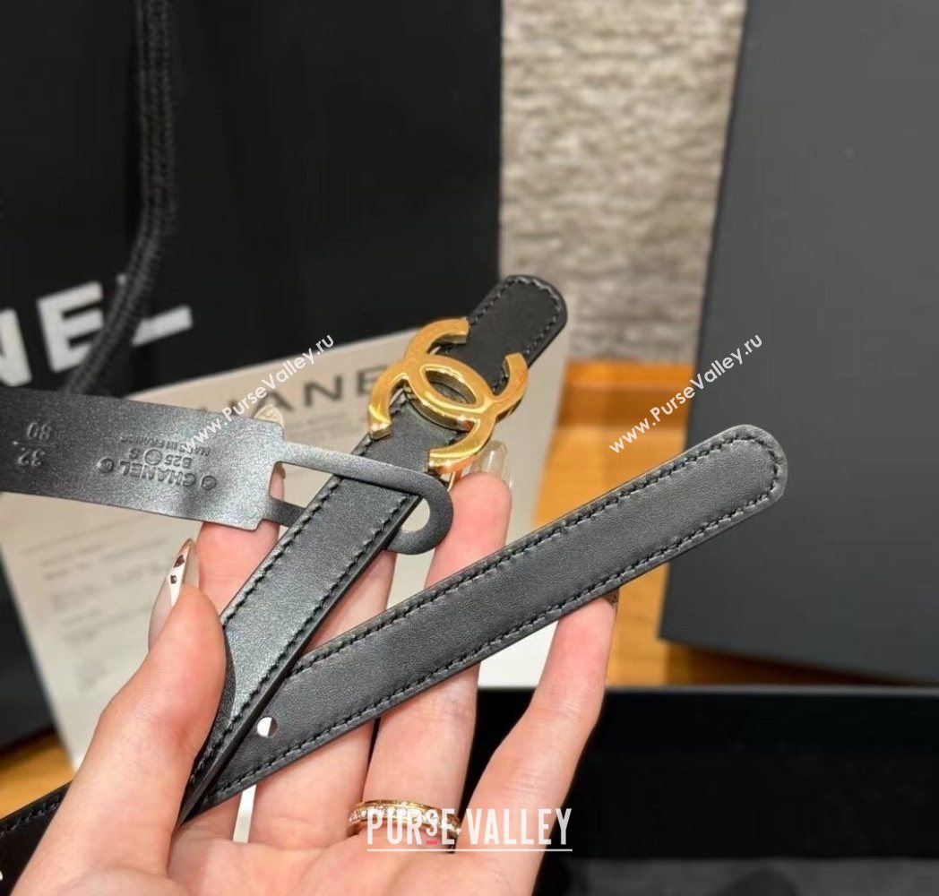 Chanel Reversible Calfskin Leather Belt 1.5cm with CC Buckle Black/Gold 2025 CH091106 (99-250911130)