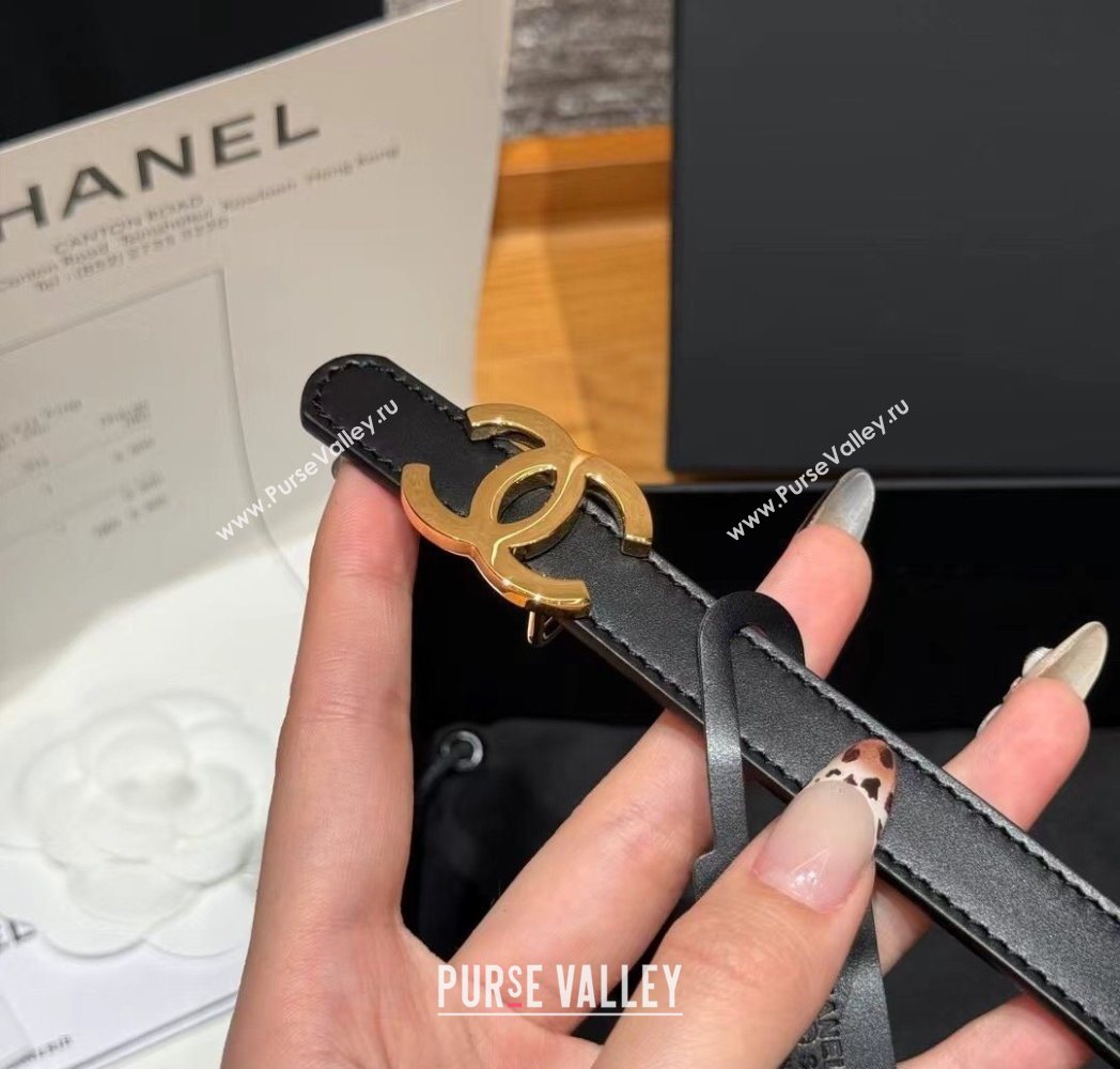 Chanel Reversible Calfskin Leather Belt 1.5cm with CC Buckle Black/Gold 2025 CH091106 (99-250911130)