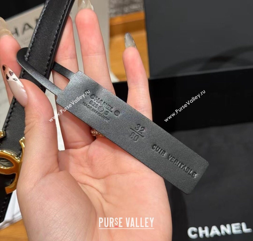 Chanel Reversible Calfskin Leather Belt 1.5cm with CC Buckle Black/Gold 2025 CH091106 (99-250911130)