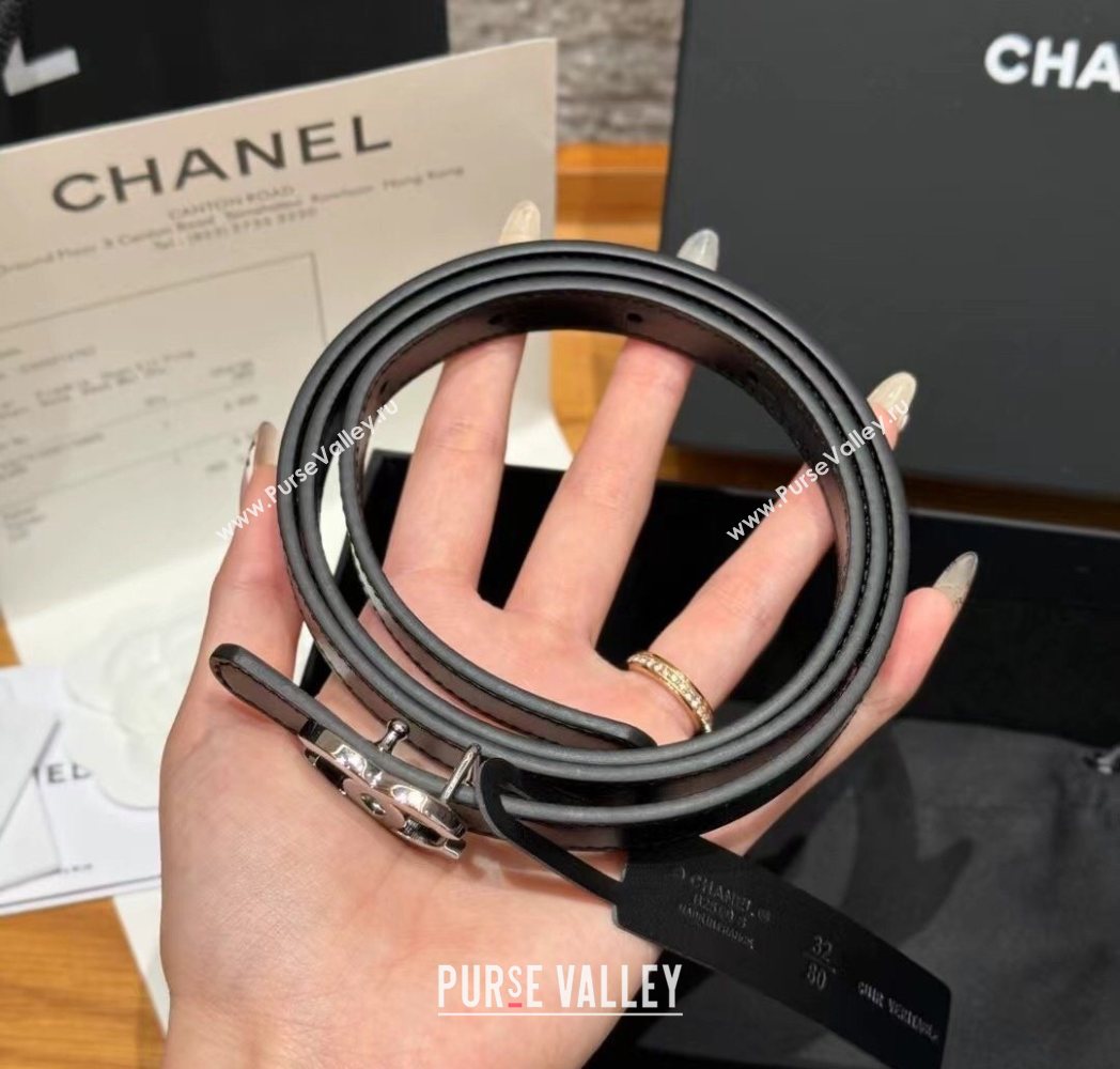 Chanel Reversible Calfskin Leather Belt 1.5cm with CC Buckle Black/Silver 2025 CH091106 (99-250911131)