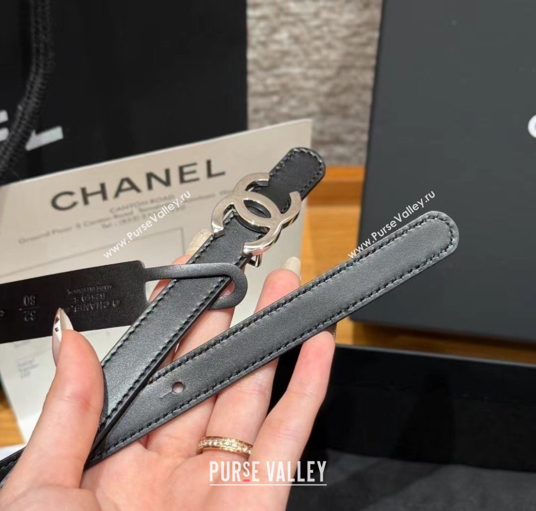 Chanel Reversible Calfskin Leather Belt 1.5cm with CC Buckle Black/Silver 2025 CH091106 (99-250911131)