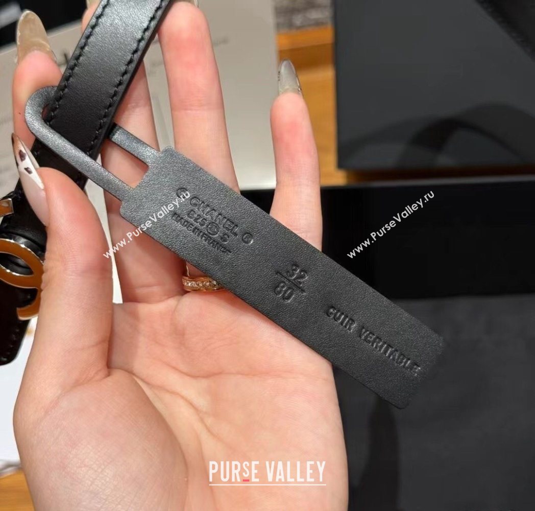 Chanel Reversible Calfskin Leather Belt 1.5cm with CC Buckle Black/Silver 2025 CH091106 (99-250911131)