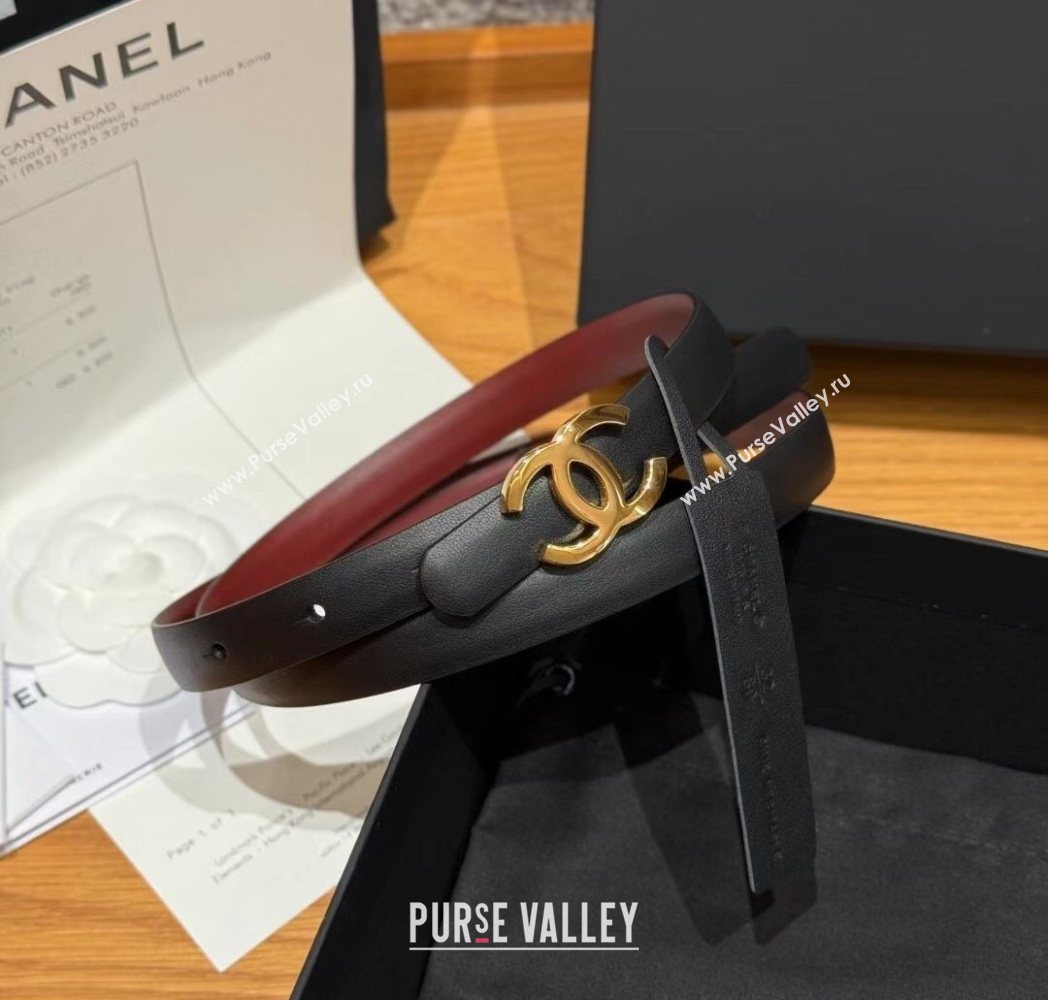 Chanel Reversible Calfskin Belt 1.5cm with CC Buckle Black/Burgundy/Gold 2025 CH091106 (99-250911132)