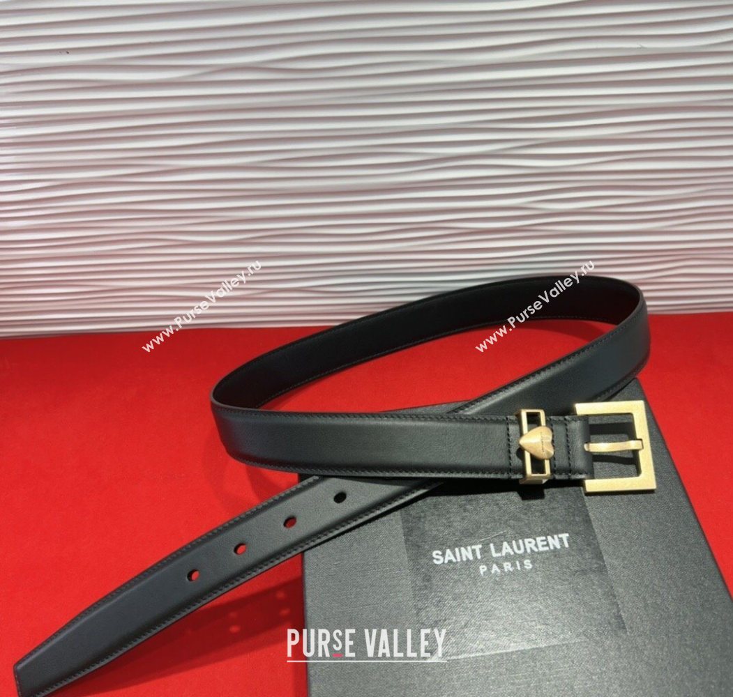 Saint Laurent Calfskin Leather Belt 3cm with Heart Charm Black/Gold 2025 YSL091201 (99-250912017)