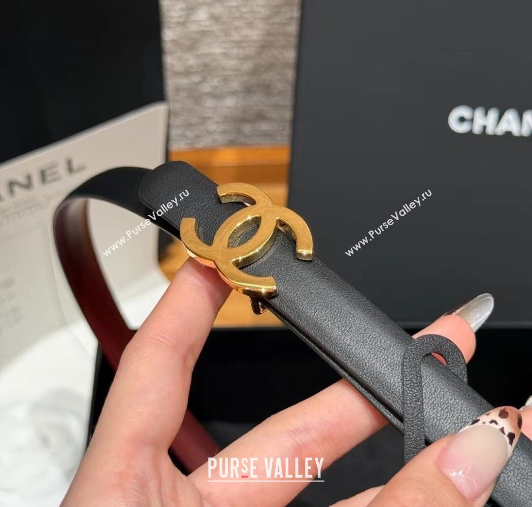 Chanel Reversible Calfskin Belt 1.5cm with CC Buckle Black/Burgundy/Gold 2025 CH091106 (99-250911132)