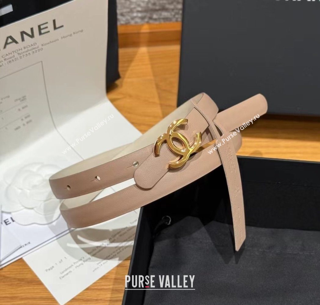 Chanel Reversible Calfskin Leather Belt 1.5cm with CC Buckle Beige/Gold 2025 CH091106 (99-250911134)