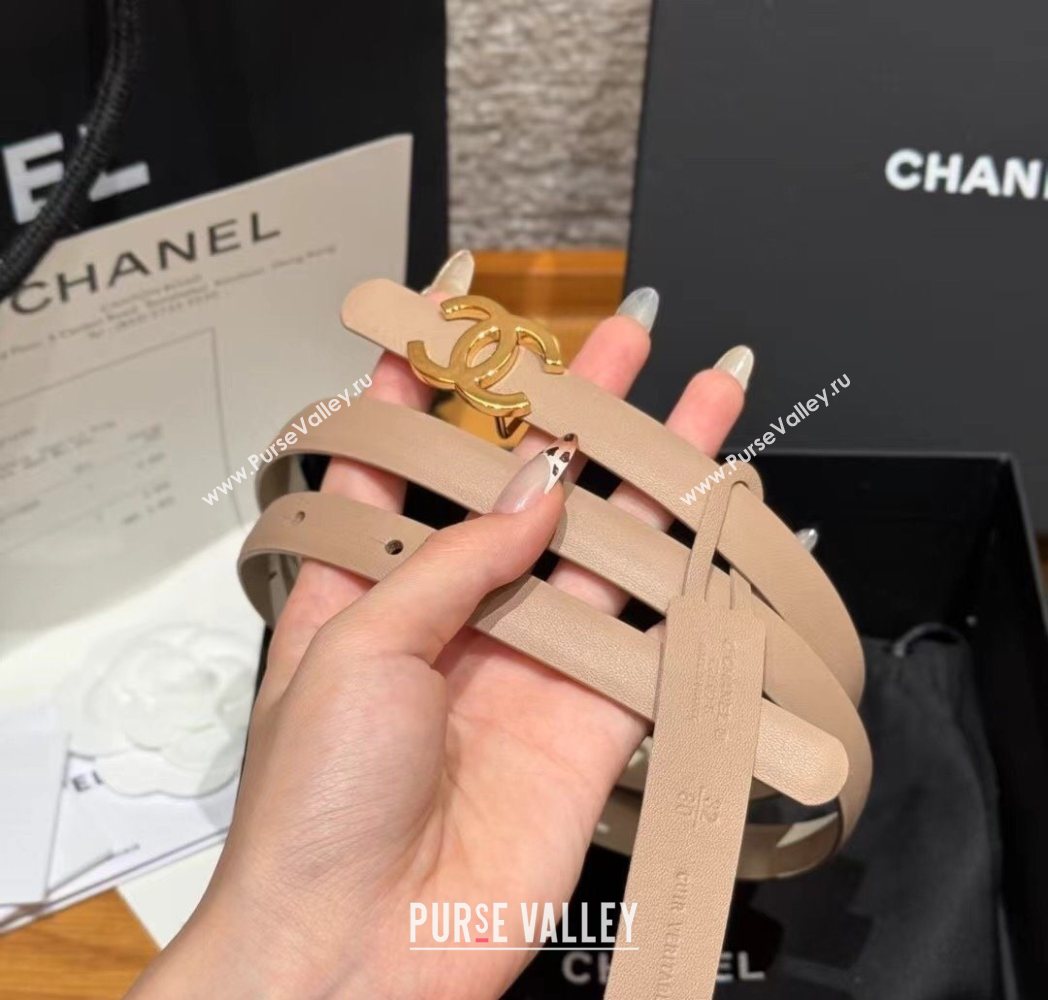 Chanel Reversible Calfskin Leather Belt 1.5cm with CC Buckle Beige/Gold 2025 CH091106 (99-250911134)