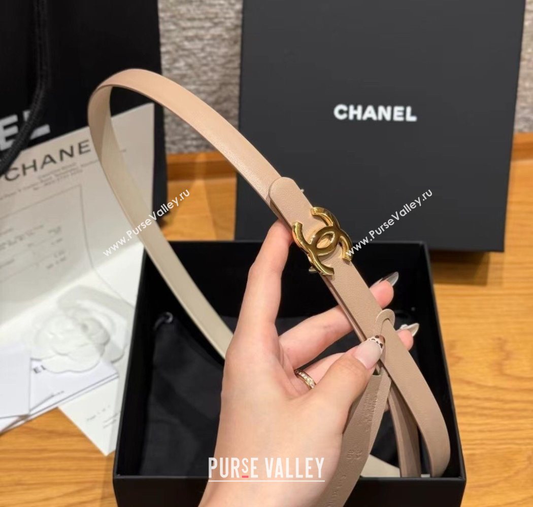 Chanel Reversible Calfskin Leather Belt 1.5cm with CC Buckle Beige/Gold 2025 CH091106 (99-250911134)