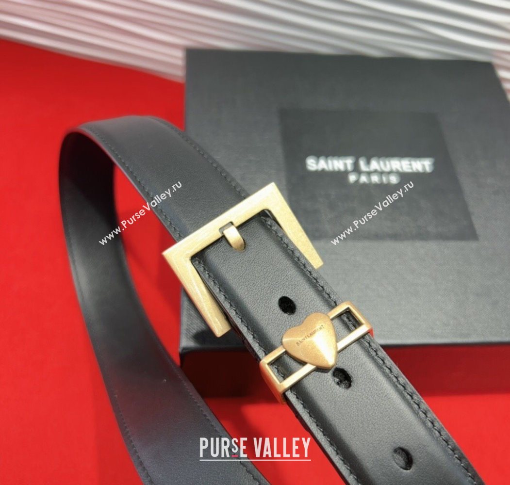 Saint Laurent Calfskin Leather Belt 3cm with Heart Charm Black/Gold 2025 YSL091201 (99-250912017)