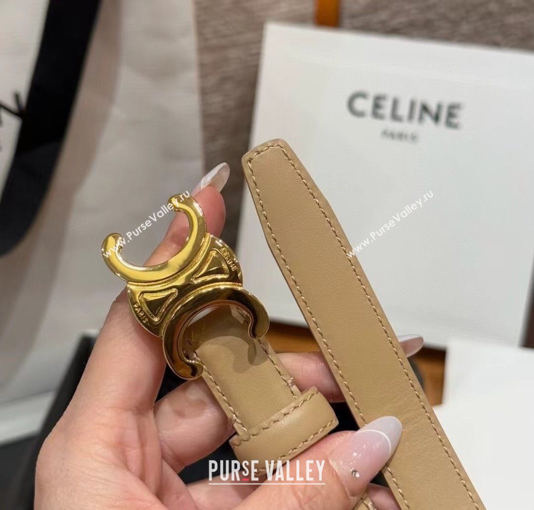 Celine Triomphe Supple Calfskin Leather Belt 1.8cm Beige 2025 0911 (99-250911090)