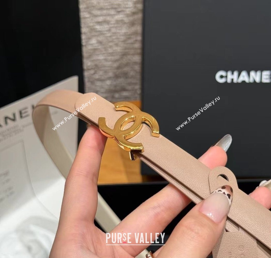 Chanel Reversible Calfskin Leather Belt 1.5cm with CC Buckle Beige/Gold 2025 CH091106 (99-250911134)