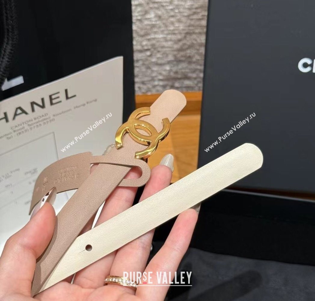 Chanel Reversible Calfskin Leather Belt 1.5cm with CC Buckle Beige/Gold 2025 CH091106 (99-250911134)