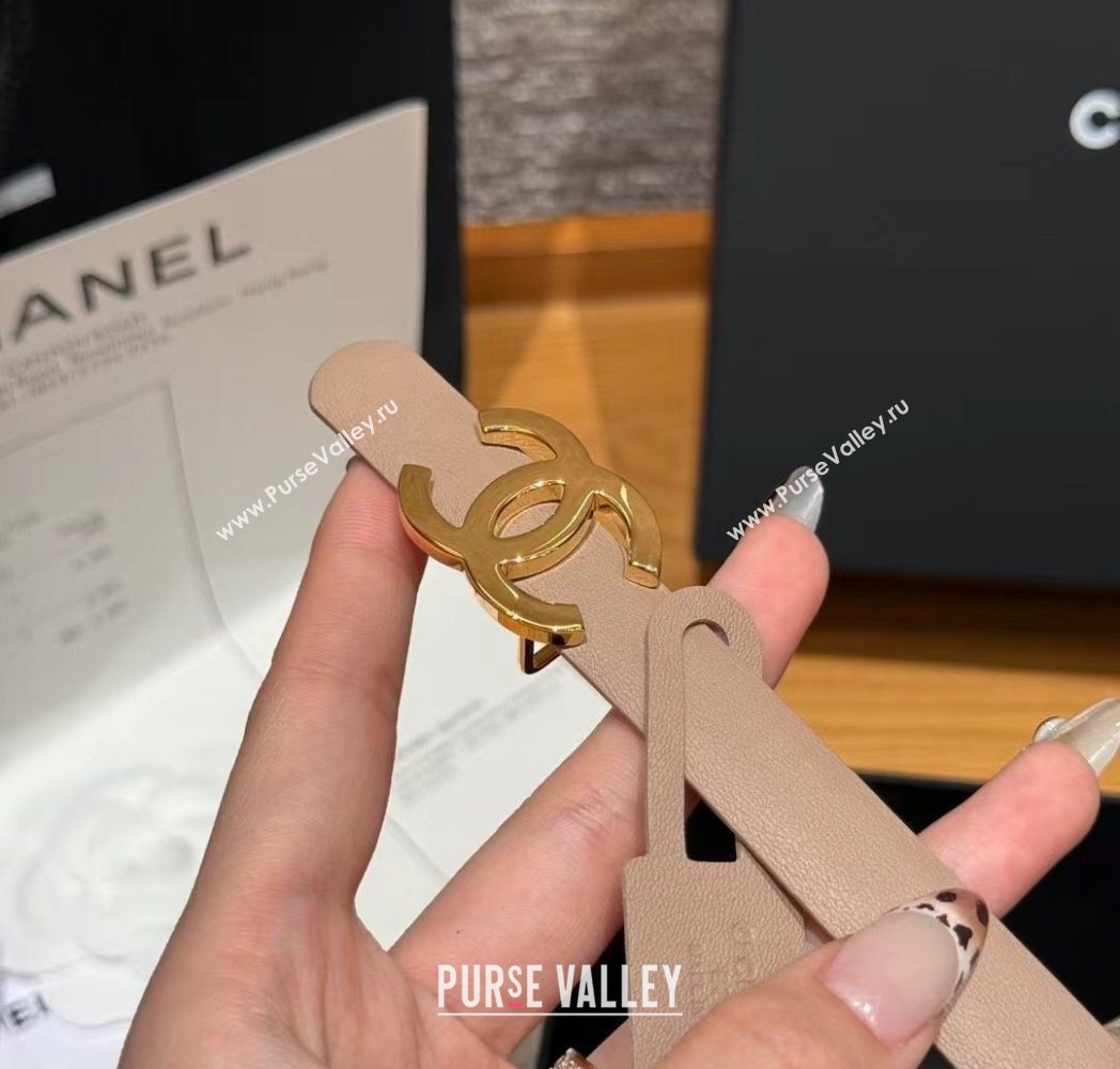 Chanel Reversible Calfskin Leather Belt 1.5cm with CC Buckle Beige/Gold 2025 CH091106 (99-250911134)