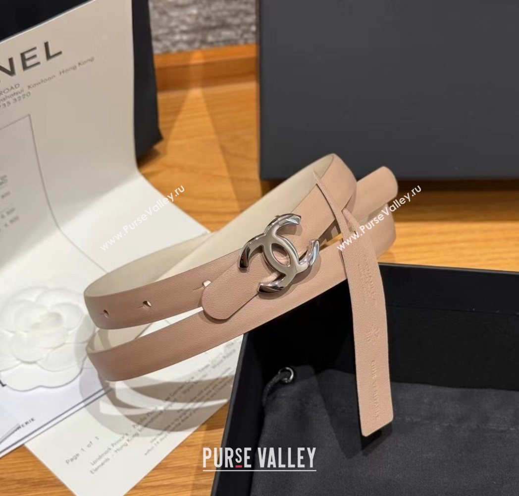 Chanel Reversible Calfskin Leather Belt 1.5cm with CC Buckle Beige/Silver 2025 CH091106 (99-250911135)