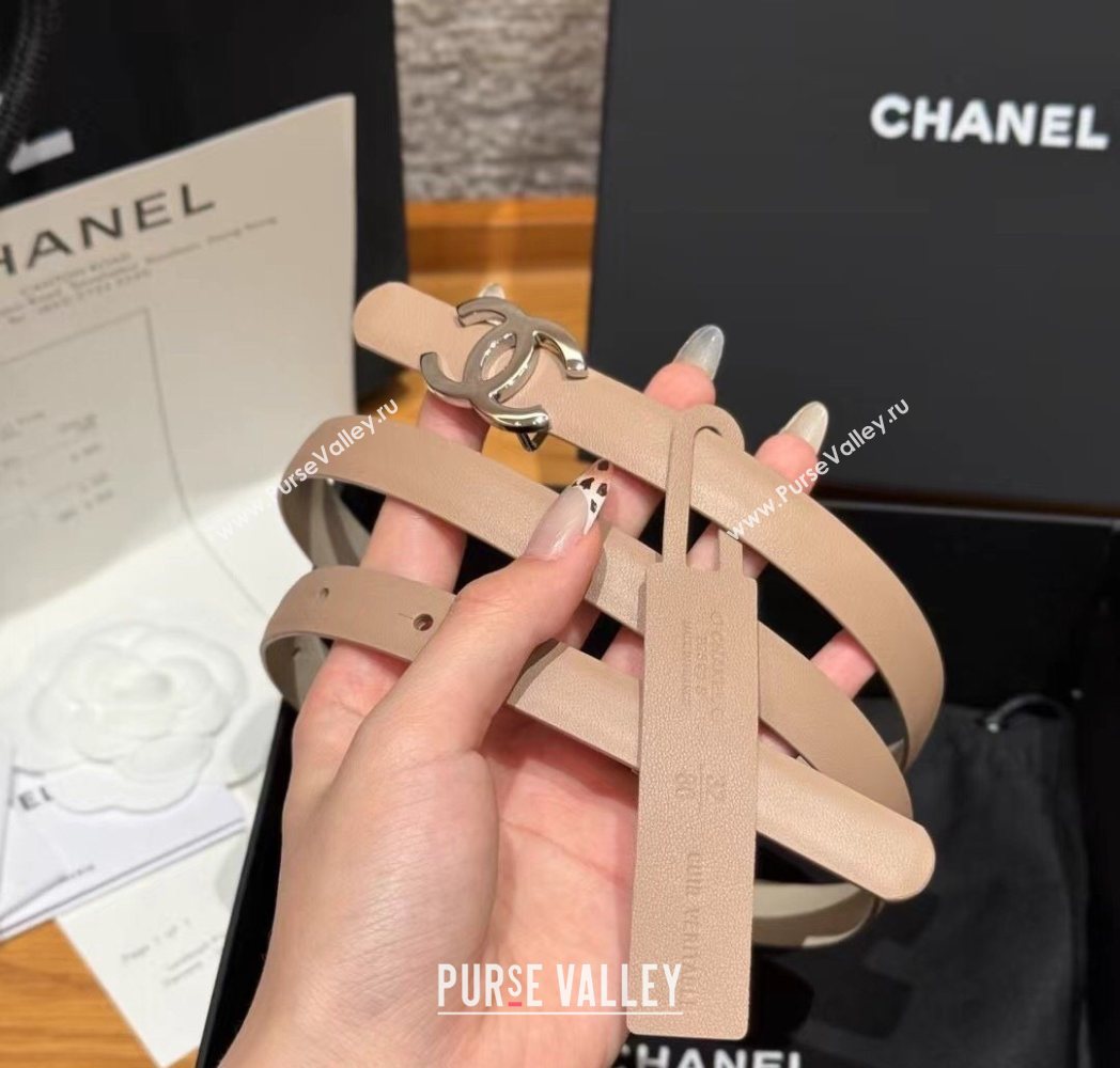 Chanel Reversible Calfskin Leather Belt 1.5cm with CC Buckle Beige/Silver 2025 CH091106 (99-250911135)