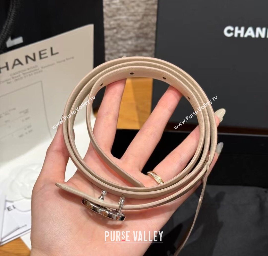 Chanel Reversible Calfskin Leather Belt 1.5cm with CC Buckle Beige/Silver 2025 CH091106 (99-250911135)