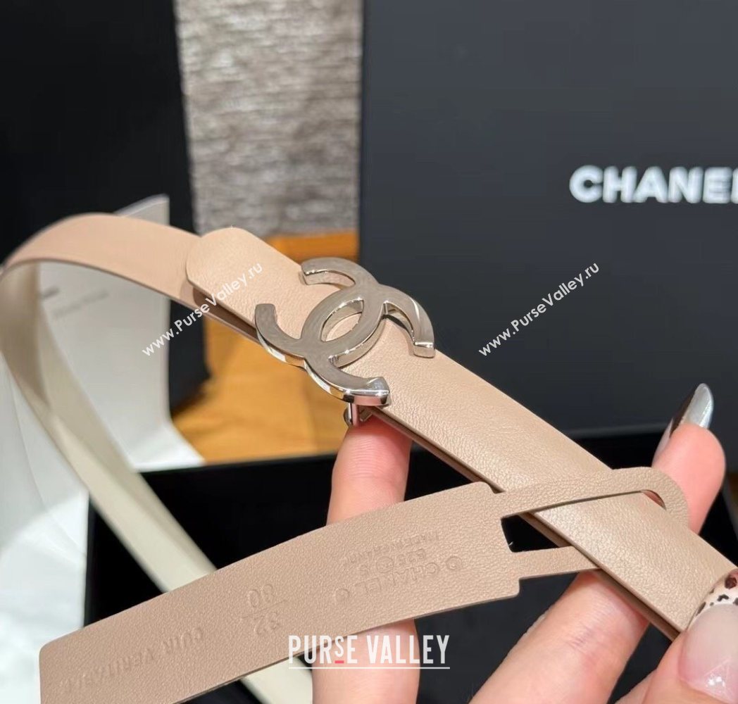 Chanel Reversible Calfskin Leather Belt 1.5cm with CC Buckle Beige/Silver 2025 CH091106 (99-250911135)