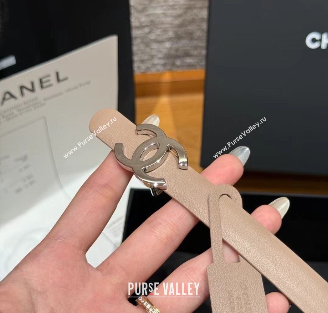 Chanel Reversible Calfskin Leather Belt 1.5cm with CC Buckle Beige/Silver 2025 CH091106 (99-250911135)
