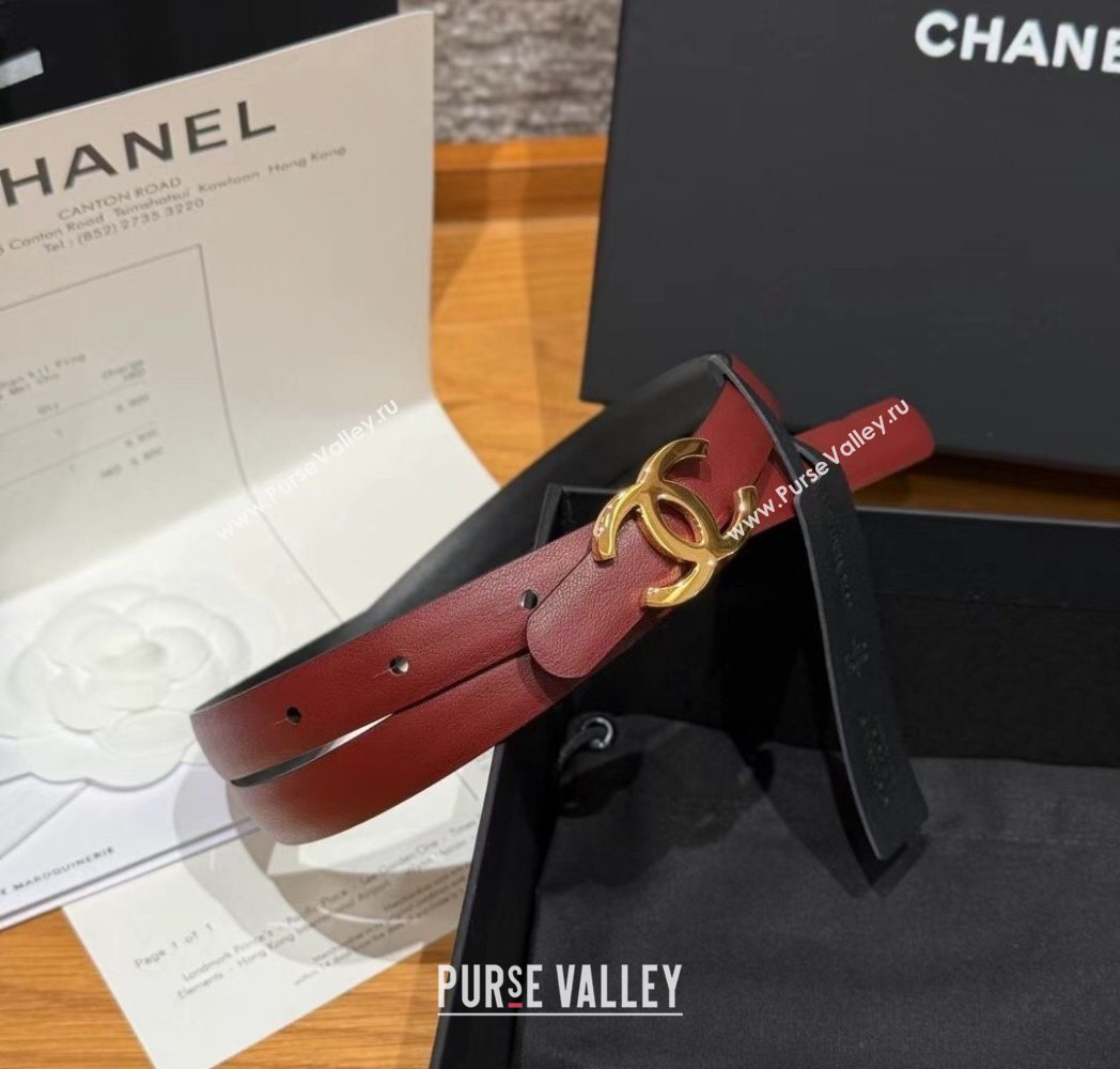 Chanel Reversible Calfskin Leather Belt 1.5cm with CC Buckle Burgundy/Gold 2025 CH091106 (99-250911136)
