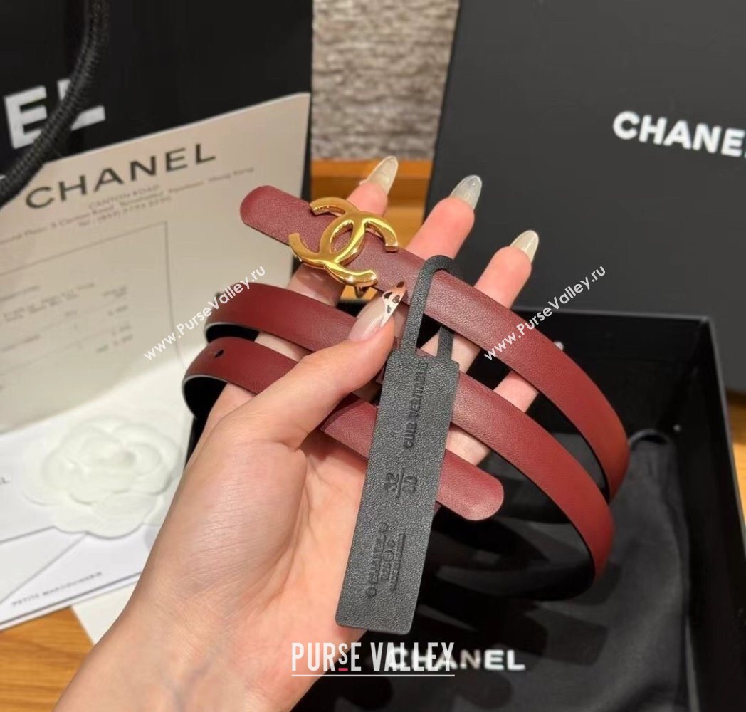 Chanel Reversible Calfskin Leather Belt 1.5cm with CC Buckle Burgundy/Gold 2025 CH091106 (99-250911136)