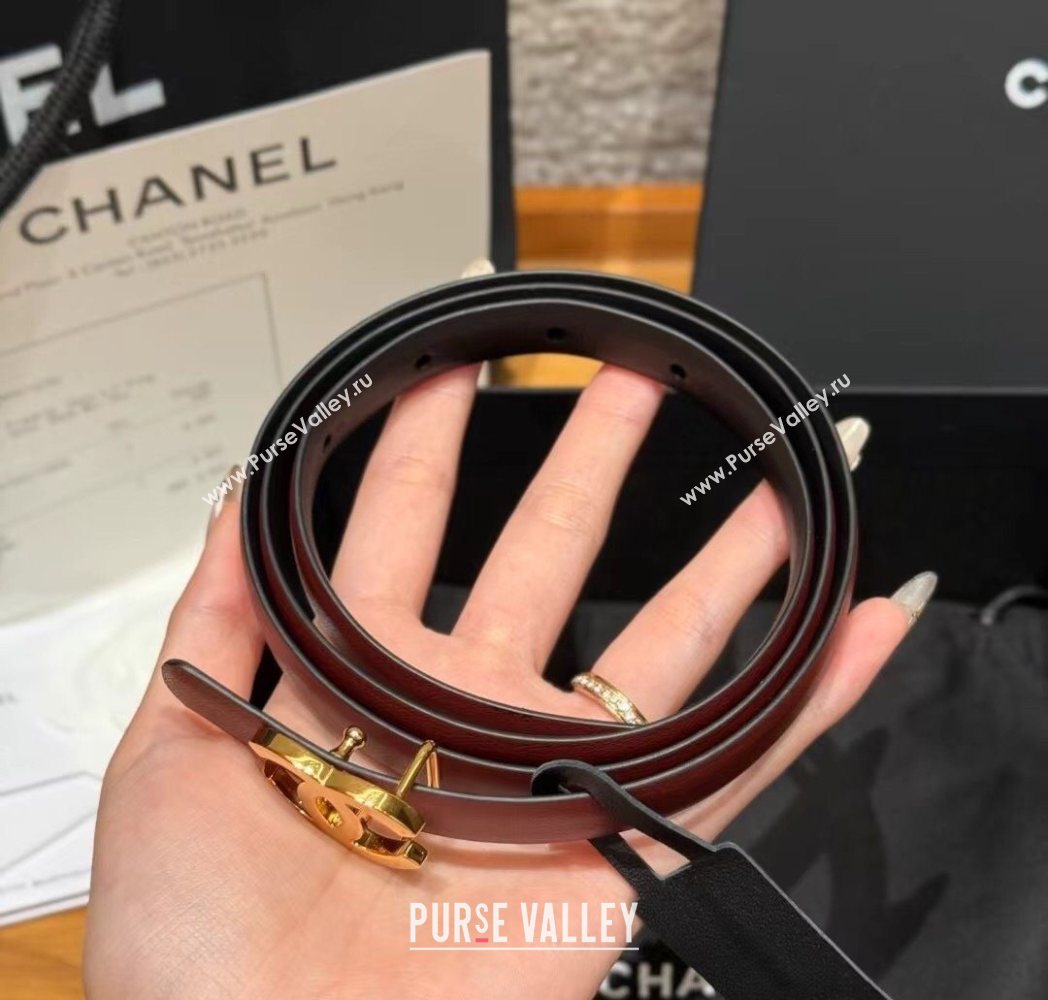 Chanel Reversible Calfskin Leather Belt 1.5cm with CC Buckle Burgundy/Gold 2025 CH091106 (99-250911136)