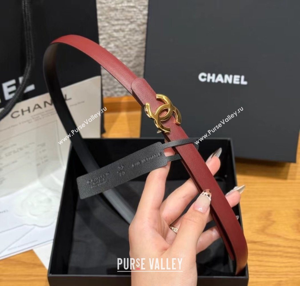 Chanel Reversible Calfskin Leather Belt 1.5cm with CC Buckle Burgundy/Gold 2025 CH091106 (99-250911136)