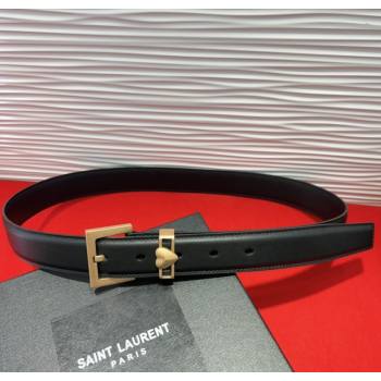 Saint Laurent Calfskin Leather Belt 3cm with Heart Charm Black/Gold 2025 YSL091201 (99-250912017)