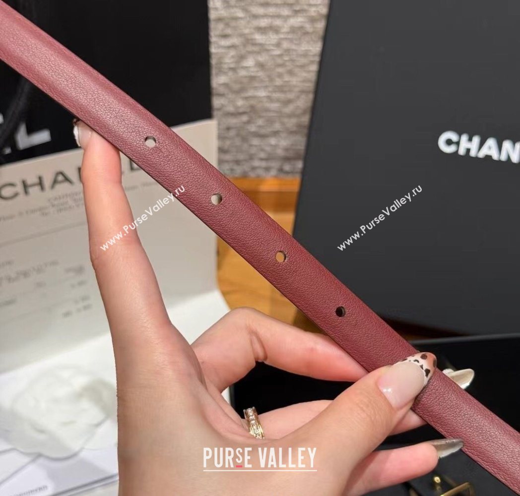 Chanel Reversible Calfskin Leather Belt 1.5cm with CC Buckle Burgundy/Gold 2025 CH091106 (99-250911136)