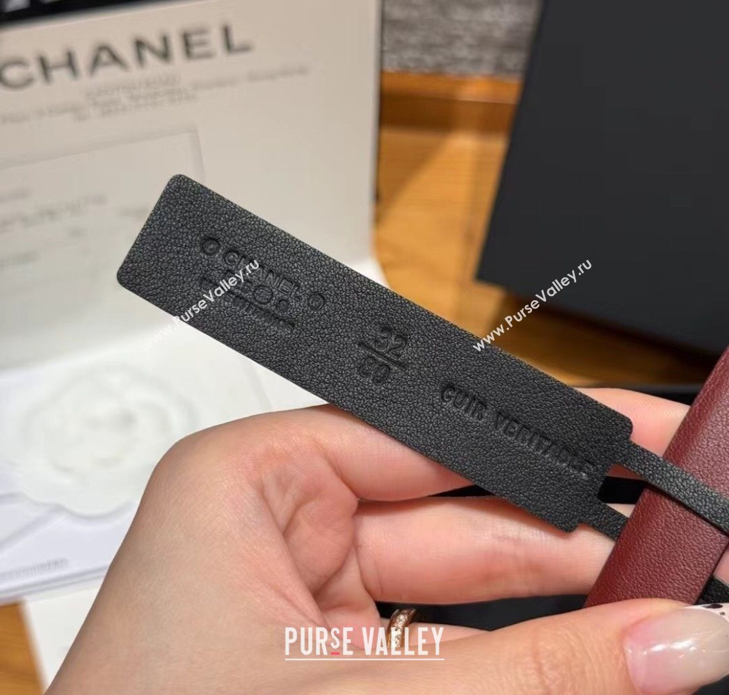 Chanel Reversible Calfskin Leather Belt 1.5cm with CC Buckle Burgundy/Gold 2025 CH091106 (99-250911136)