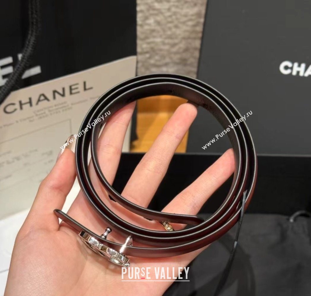 Chanel Reversible Calfskin Leather Belt 1.5cm with CC Buckle Burgundy/Silver 2025 CH091106 (99-250911137)