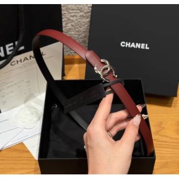 Chanel Reversible Calfskin Leather Belt 1.5cm with CC Buckle Burgundy/Silver 2025 CH091106 (99-250911137)