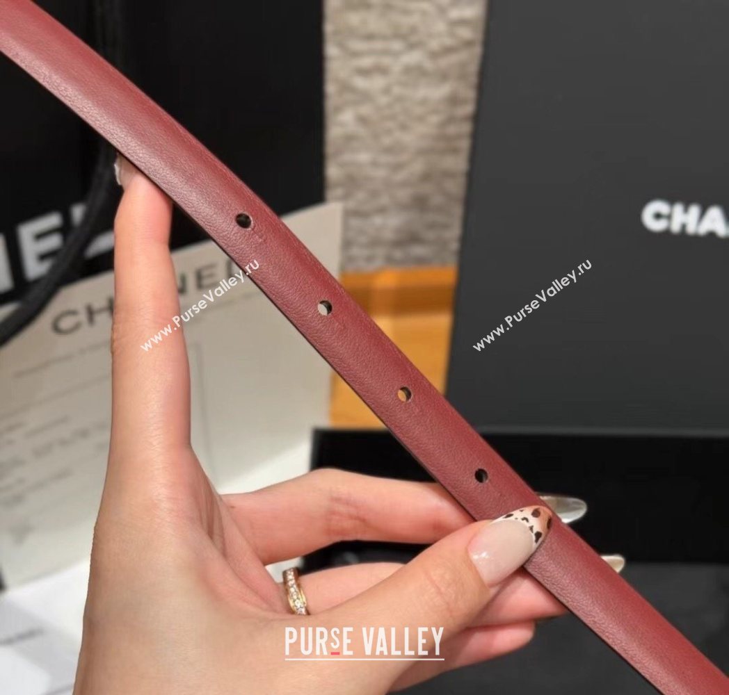 Chanel Reversible Calfskin Leather Belt 1.5cm with CC Buckle Burgundy/Silver 2025 CH091106 (99-250911137)