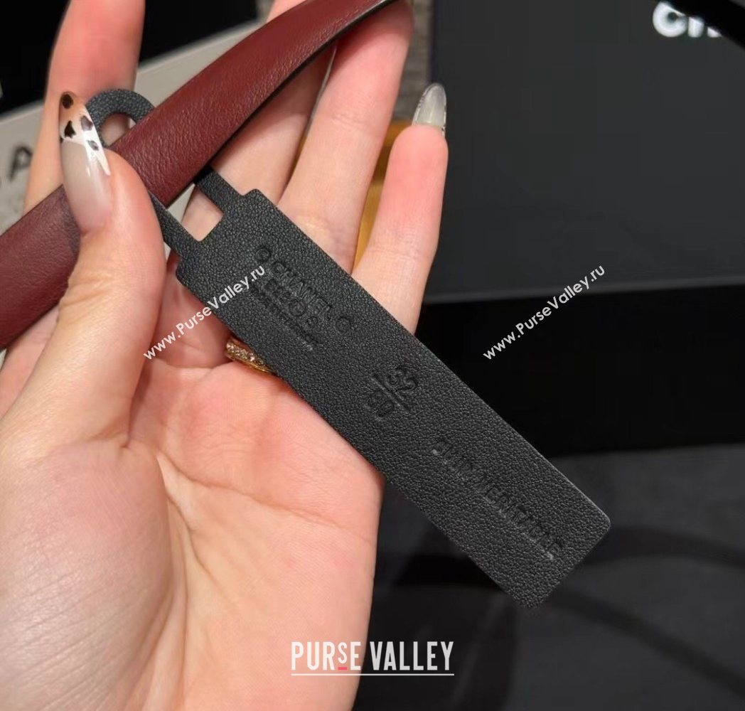 Chanel Reversible Calfskin Leather Belt 1.5cm with CC Buckle Burgundy/Silver 2025 CH091106 (99-250911137)